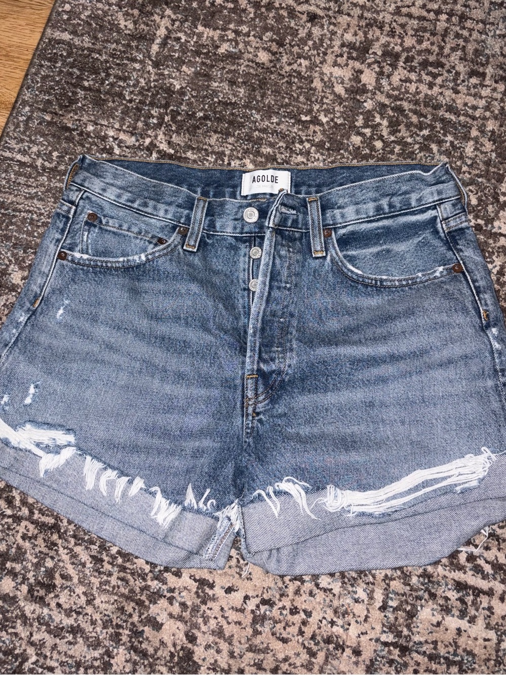 Agolde Dee Distressed Denim Shorts — Size 27, Button Fly